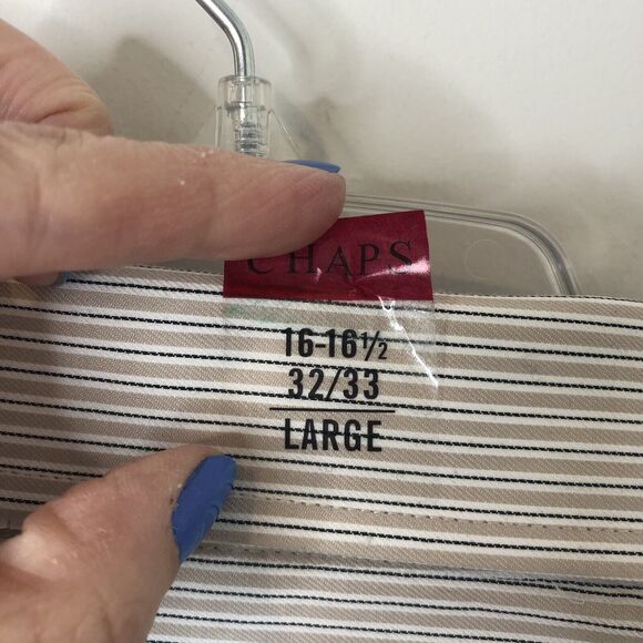 Chaps NWT Men's Tan/White Striped Twill Button Down Long Sleeve Shirt 16-16.5 L - Picture 8 of 10